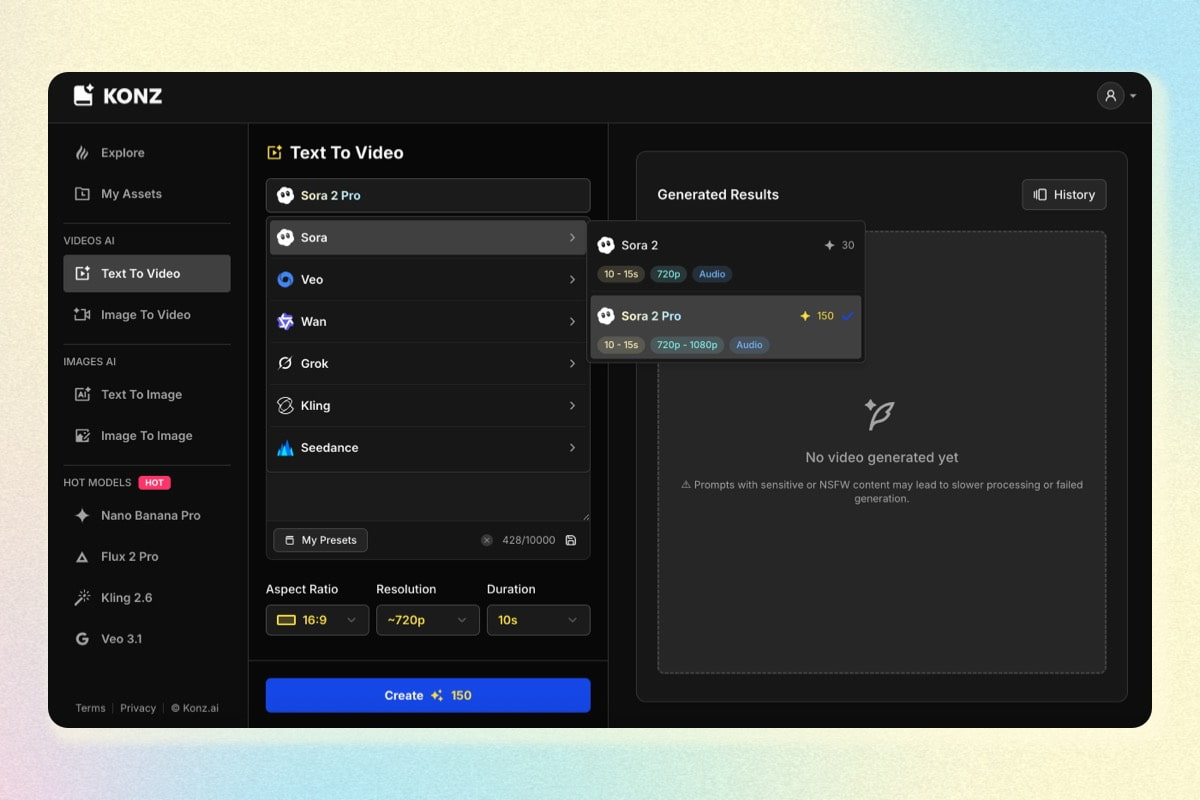 Choose model & settings